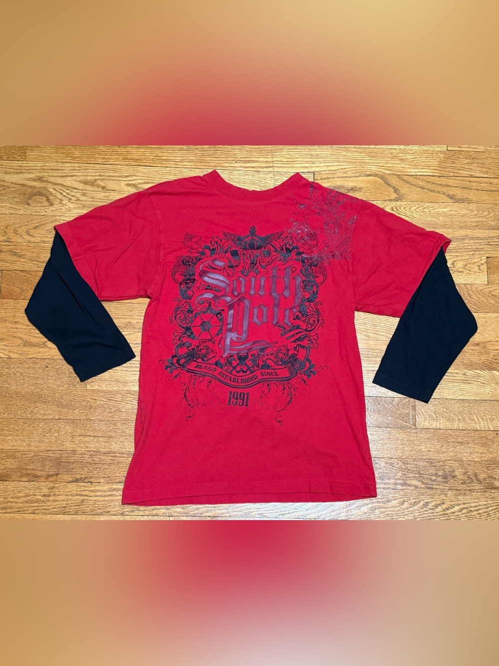 Vintage Boys (M) Y2K Southpole Double Layer Grunge Cyber Style 3/4 Long Sleeve